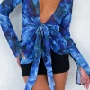 Shirts & Blouses | White Fox Boutique Admire Me Tie Front Long Sleeve Top Luminescent Floral blue