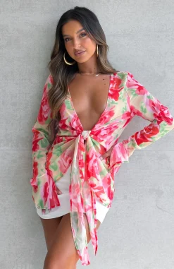Shirts & Blouses | White Fox Boutique Admire Me Tie Front Long Sleeve Top Summer Breeze pink