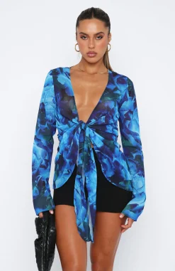 Shirts & Blouses | White Fox Boutique Admire Me Tie Front Long Sleeve Top Luminescent Floral blue