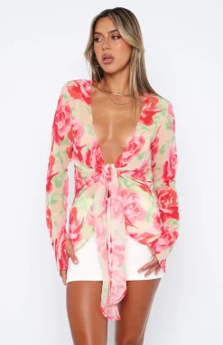 Shirts & Blouses | White Fox Boutique Admire Me Tie Front Long Sleeve Top Summer Breeze pink