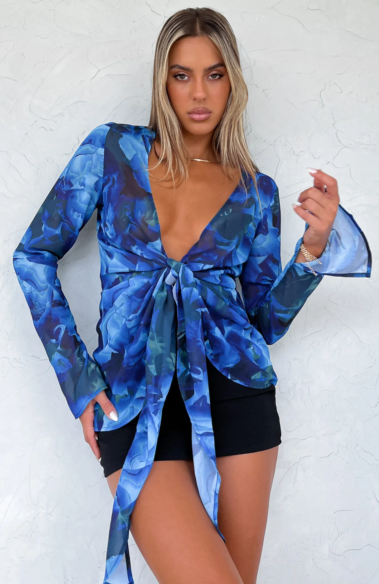 Shirts & Blouses | White Fox Boutique Admire Me Tie Front Long Sleeve Top Luminescent Floral blue