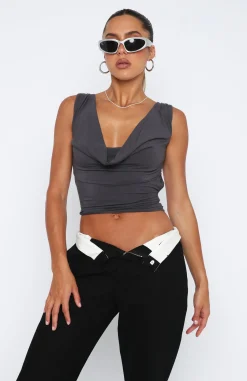 Shirts & Blouses | White Fox Boutique All Me Tie Back Top Charcoal grey