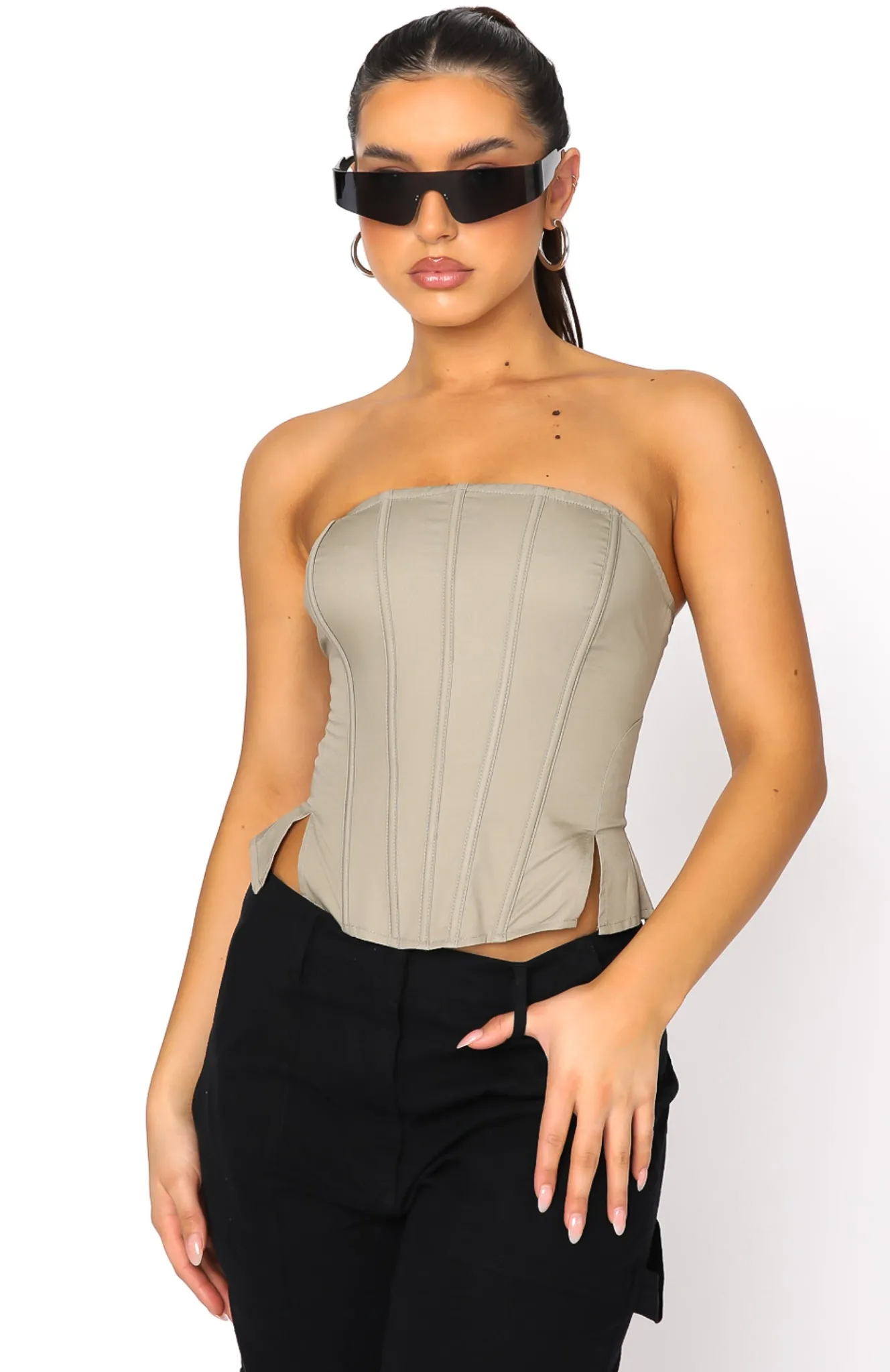Shirts & Blouses | White Fox Boutique Always A Good Idea Bustier Mushroom grey