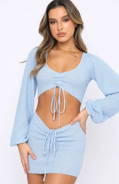 Shirts & Blouses | White Fox Boutique Always Daydreaming Long Sleeve Crop blue