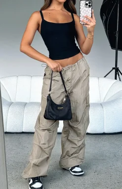 Pants | White Fox Boutique Be The Moment Cargo Parachute Pants Stone nude
