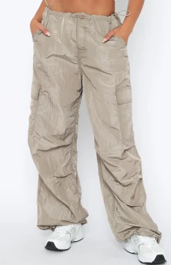 Pants | White Fox Boutique Be The Moment Cargo Parachute Pants Stone nude