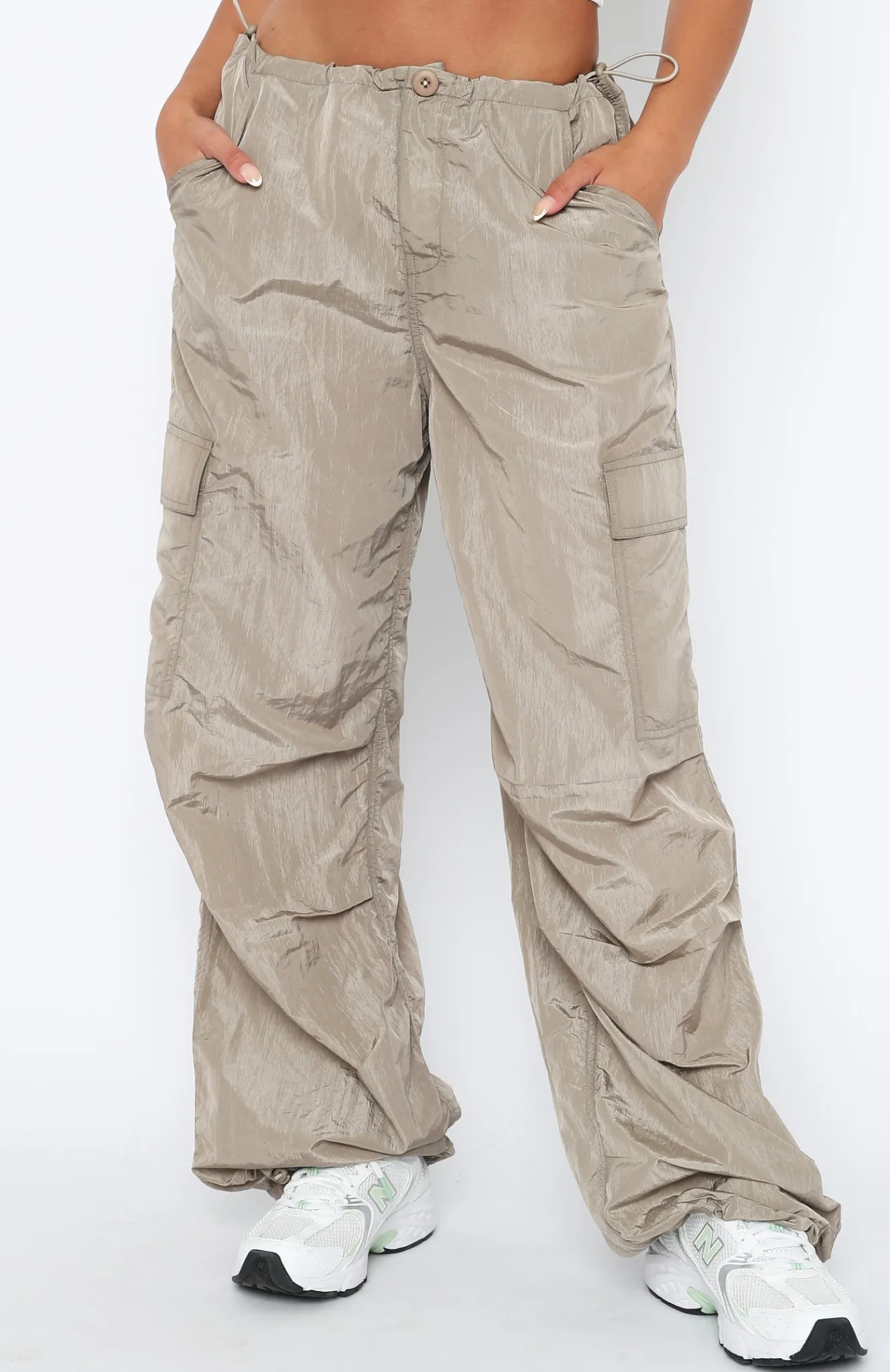 Pants | White Fox Boutique Be The Moment Cargo Parachute Pants Stone nude