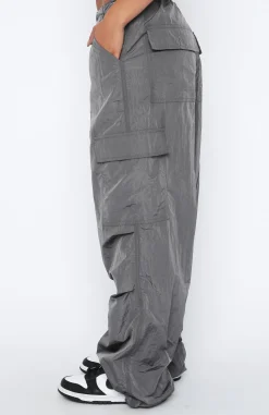 Pants | White Fox Boutique Be The Moment Cargo Parachute Pants Charcoal grey