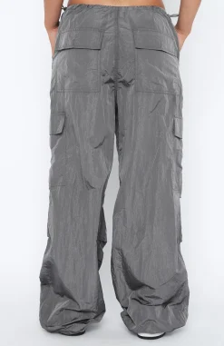 Pants | White Fox Boutique Be The Moment Cargo Parachute Pants Charcoal grey