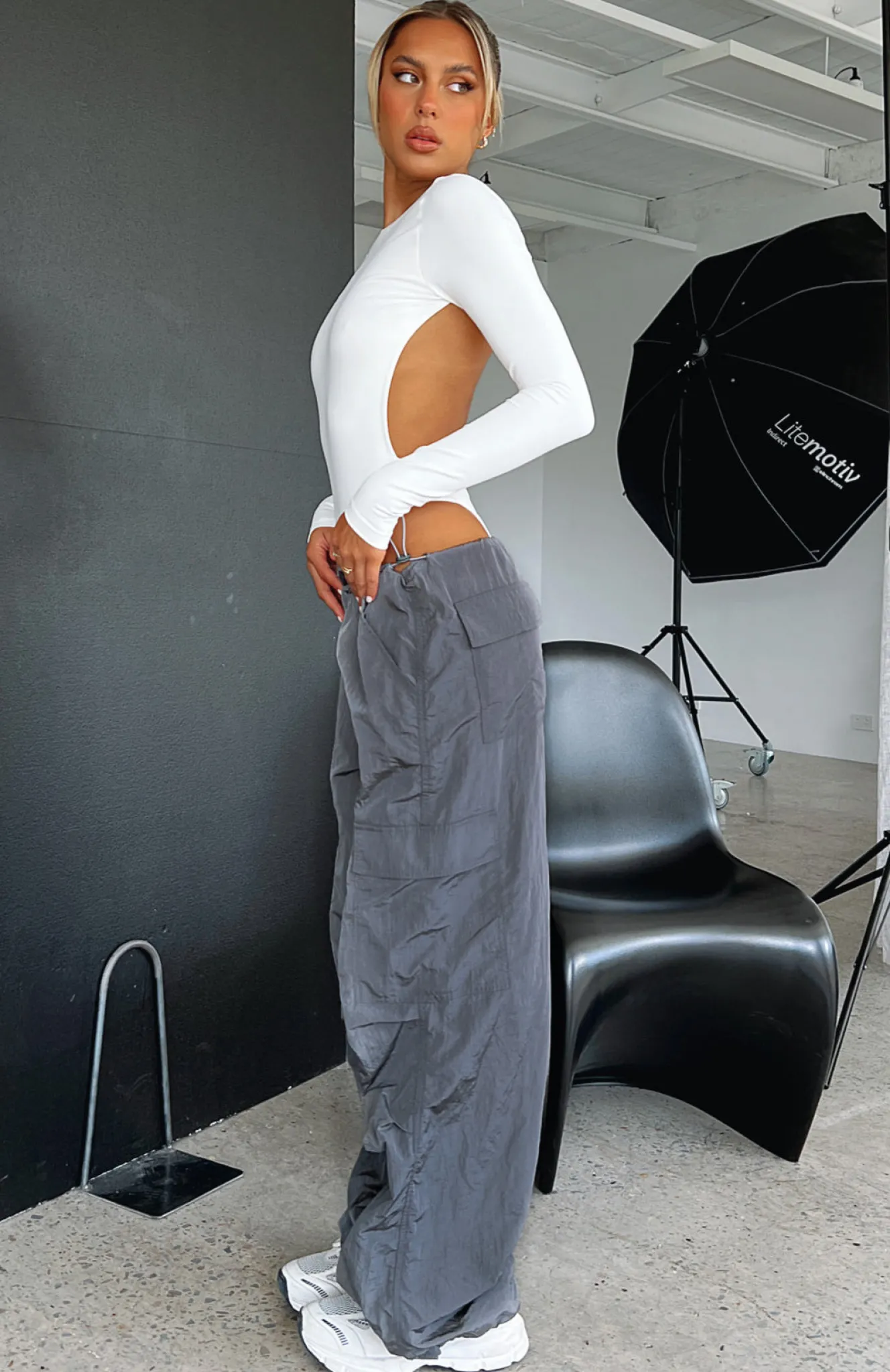 Pants | White Fox Boutique Be The Moment Cargo Parachute Pants Charcoal grey