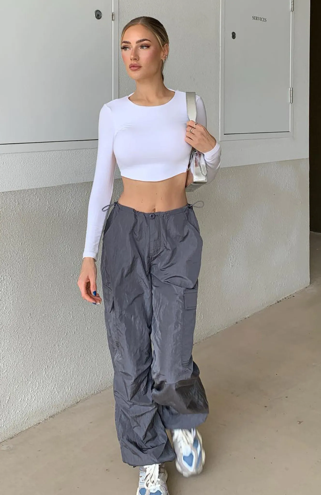 Pants | White Fox Boutique Be The Moment Cargo Parachute Pants Charcoal grey