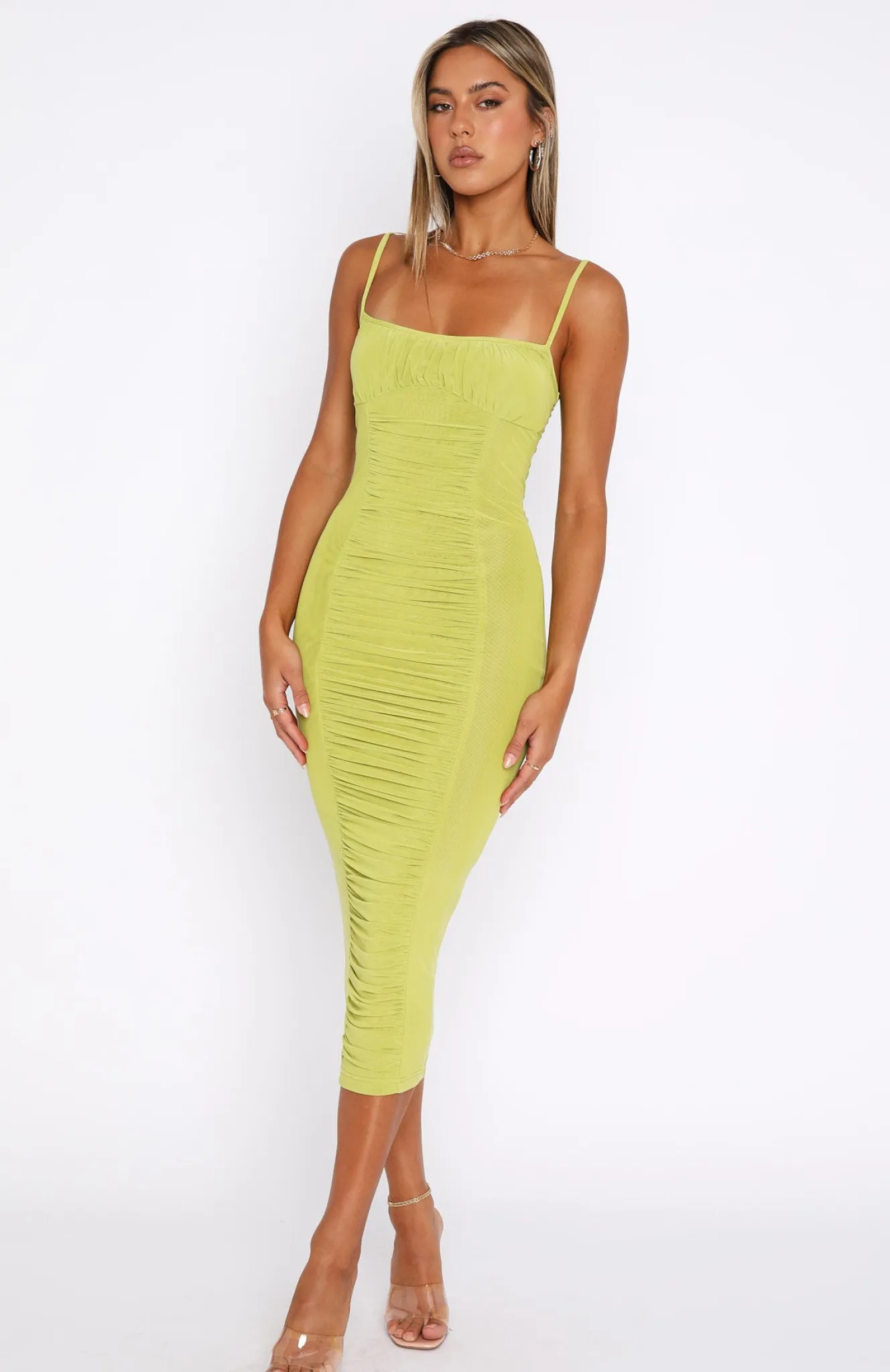 Formal Dresses | White Fox Boutique Beautiful Day Mesh Midi Dress Matcha green