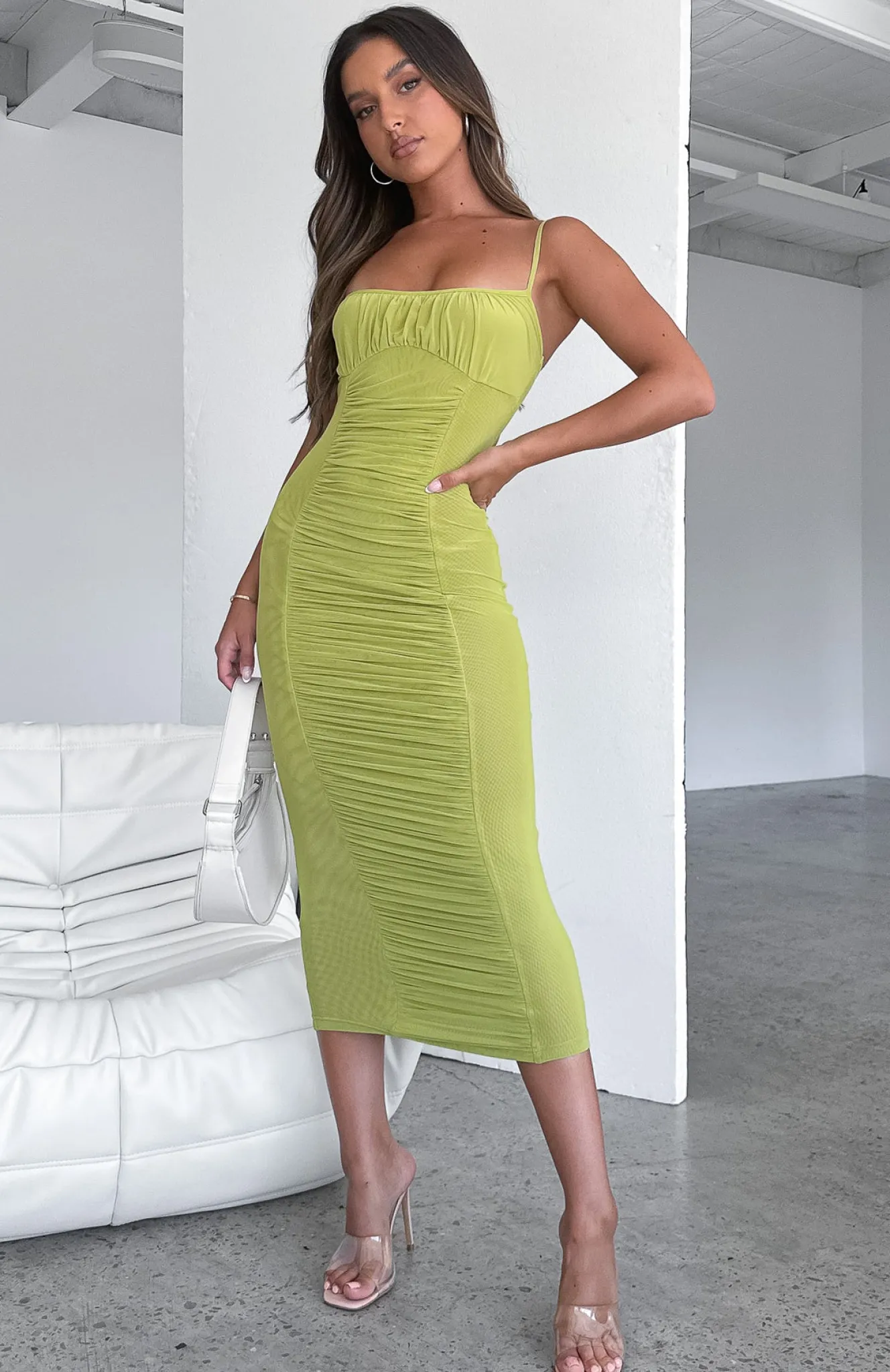Formal Dresses | White Fox Boutique Beautiful Day Mesh Midi Dress Matcha green