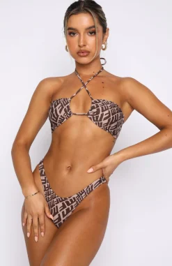 Bikinis | White Fox Boutique Belmont Bottoms Chocolate Monogram Print brown
