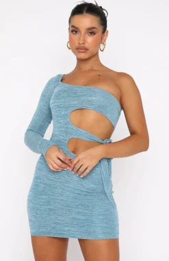 Long Sleeve Dresses | White Fox Boutique Bouncing Back Knit Mini Dress Marle blue