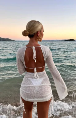 Resort Wear | White Fox Boutique Break Free Long Sleeve Mini Dress white
