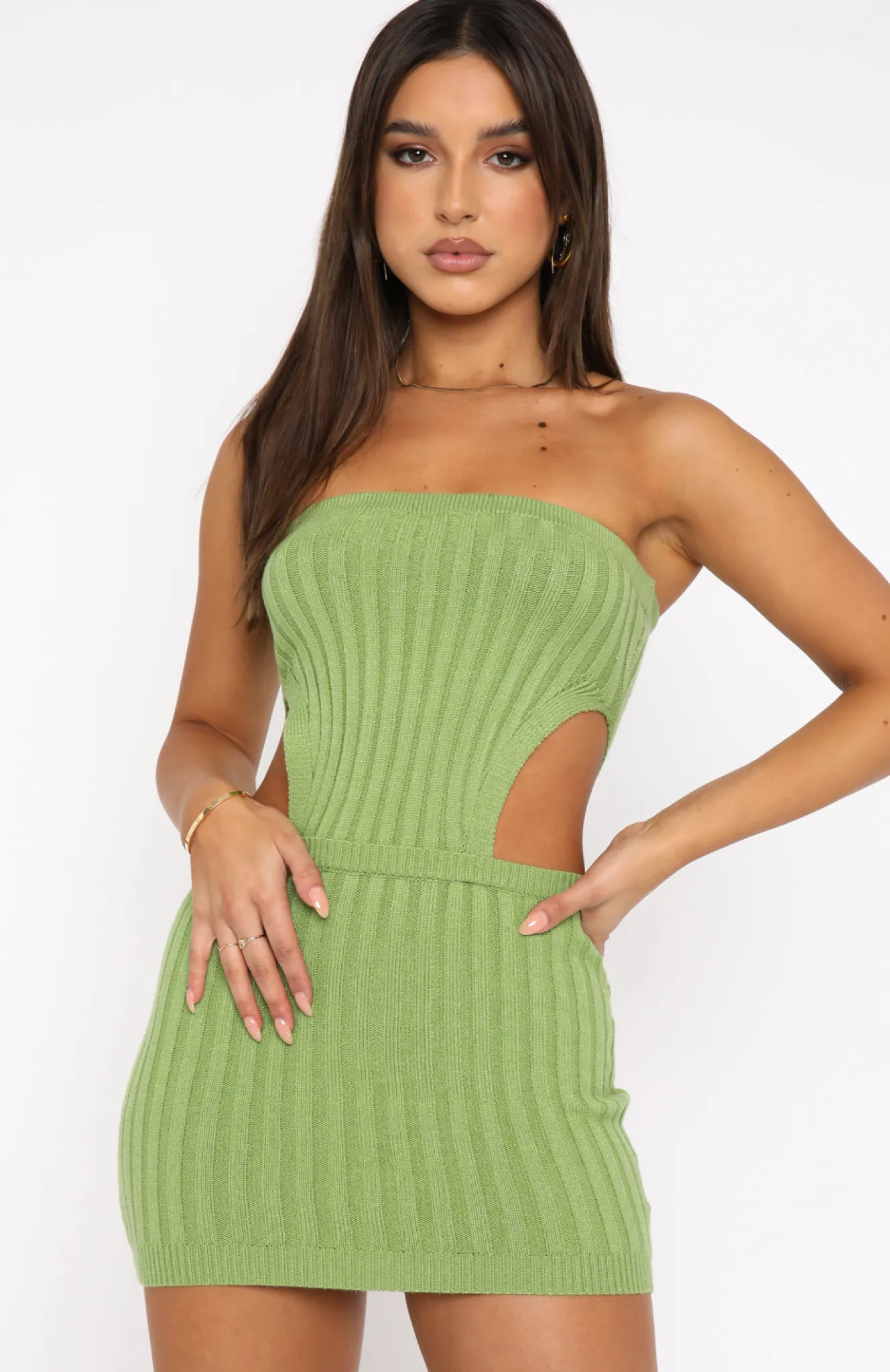 Restocked | White Fox Boutique Bringing The Heat Ribbed Mini Dress Matcha green