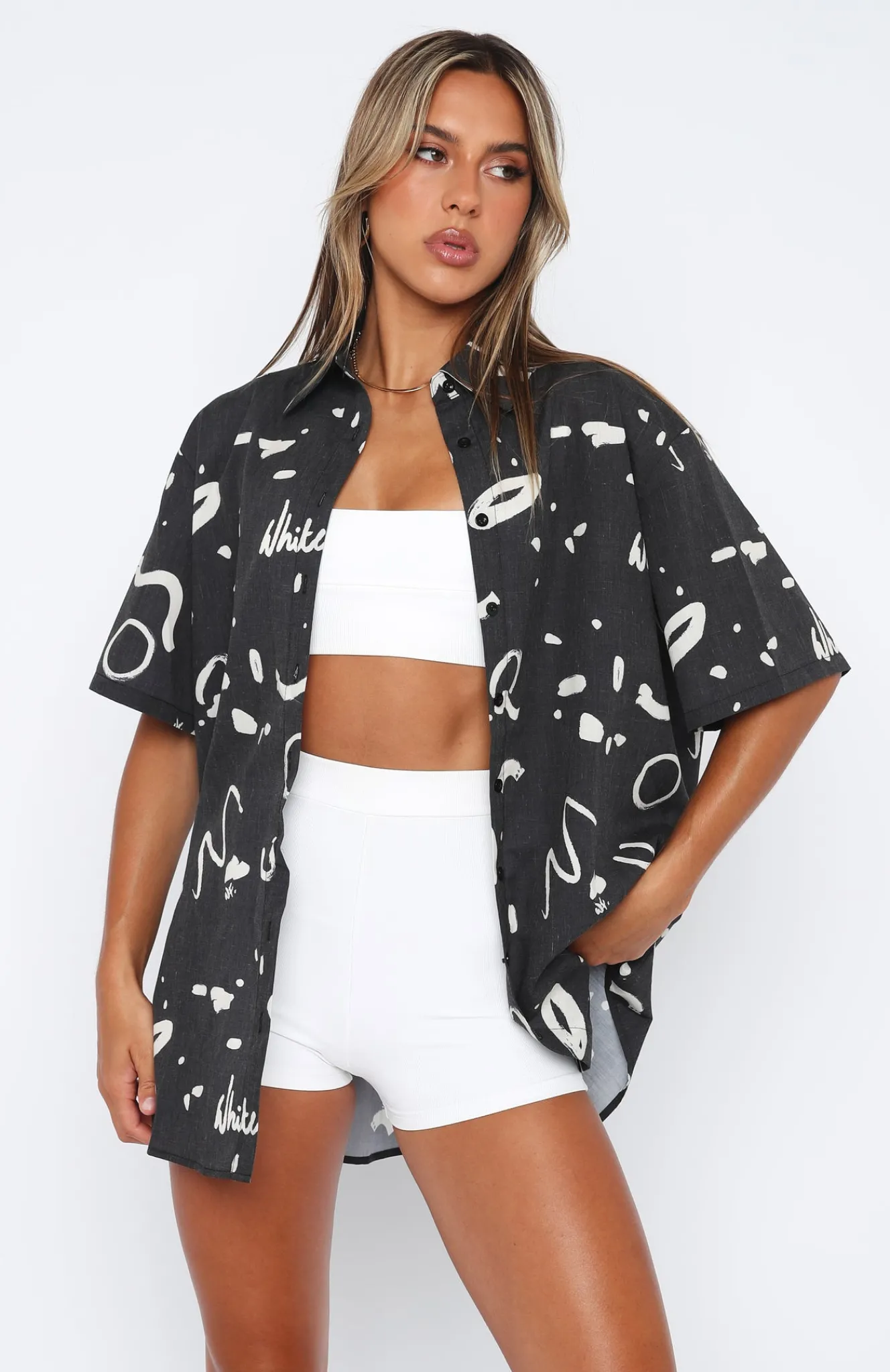 Shirts & Blouses | White Fox Boutique Cabo Cutie Button Up Shirt Scribble black