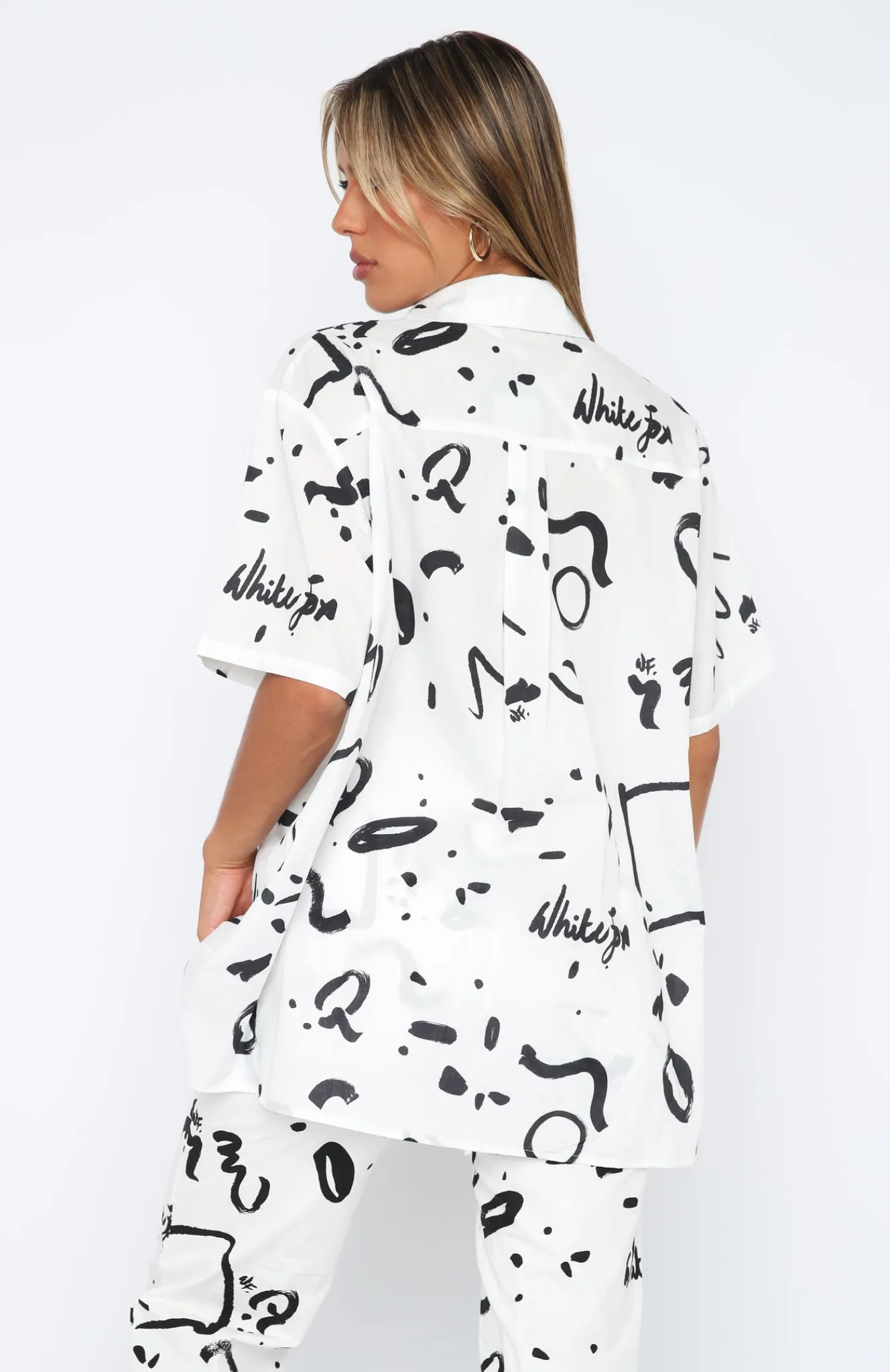 Shirts & Blouses | White Fox Boutique Cabo Cutie Button Up Shirt Scribble white