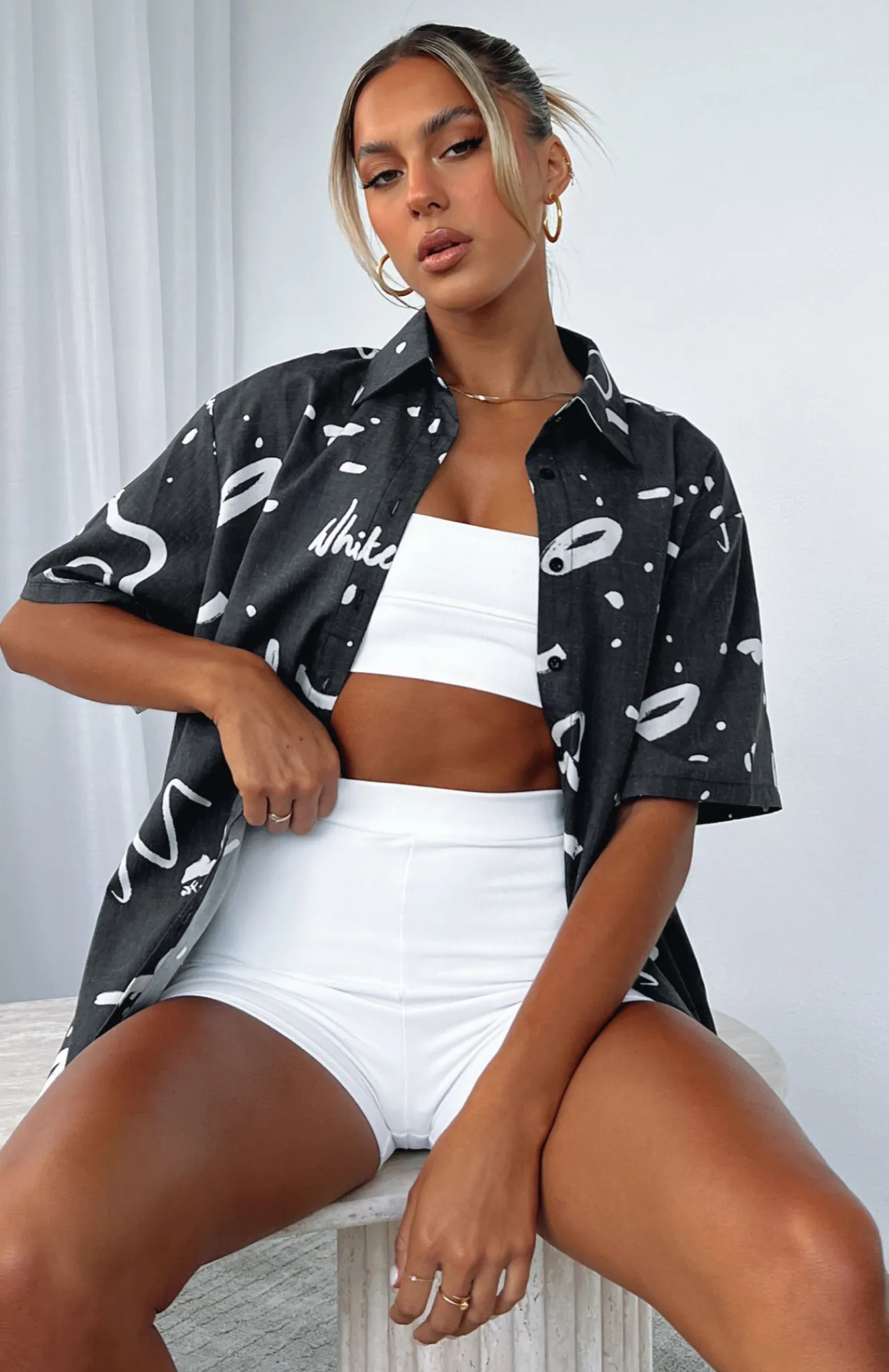 Shirts & Blouses | White Fox Boutique Cabo Cutie Button Up Shirt Scribble black