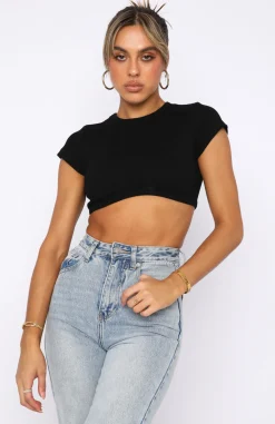 Shirts & Blouses | White Fox Boutique Call Me Back Ribbed Crop Tee black