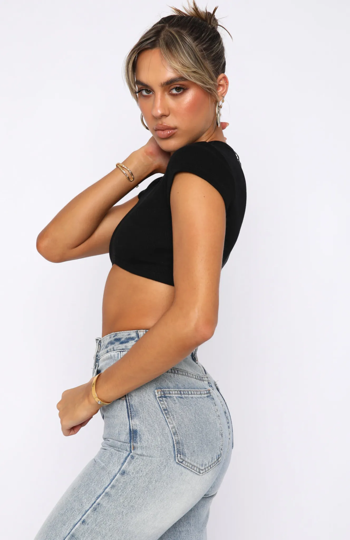 Shirts & Blouses | White Fox Boutique Call Me Back Ribbed Crop Tee black