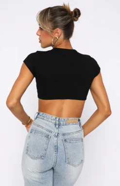 Shirts & Blouses | White Fox Boutique Call Me Back Ribbed Crop Tee black