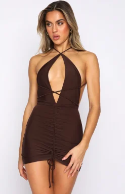 Restocked | White Fox Boutique Call Me Later Mini Dress Chocolate brown