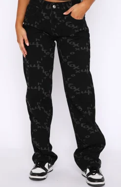 Restocked | White Fox Boutique Catch Me Out Printed Denim Jeans black