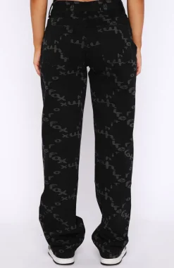 Restocked | White Fox Boutique Catch Me Out Printed Denim Jeans black