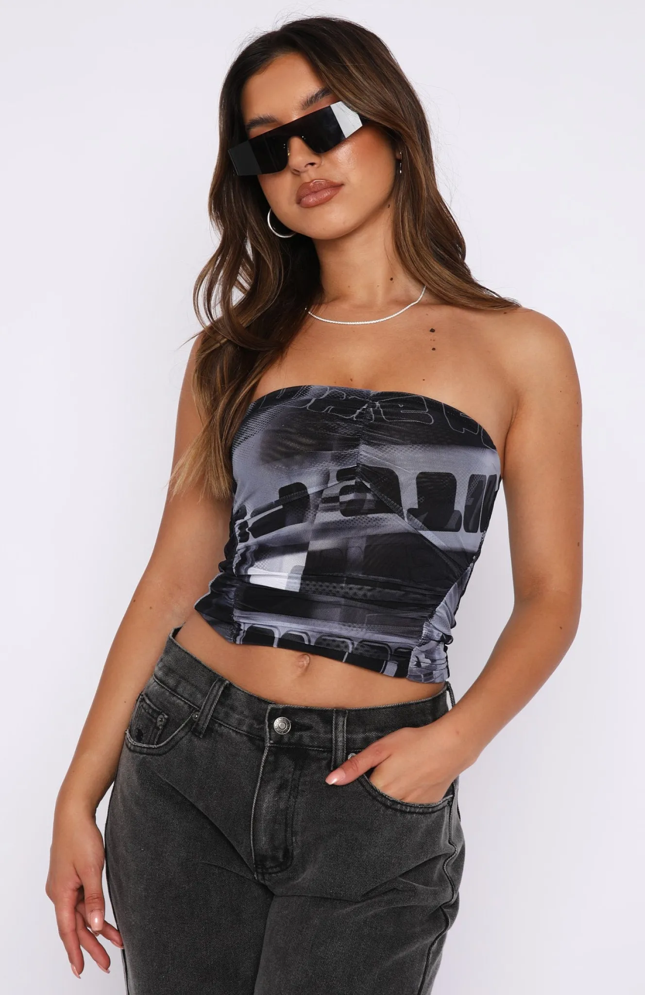 Shirts & Blouses | White Fox Boutique City Of Angels Mesh Crop Mono Text black