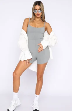 Restocked | White Fox Boutique Clearly Into You Ribbed Playsuit grey