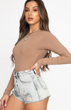 Shirts & Blouses | White Fox Boutique Don't Blame Me Long Sleeve Ribbed Bodysuit Mocha brown