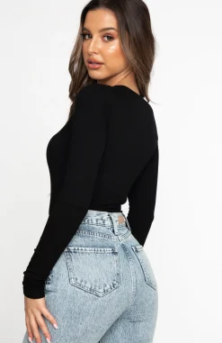 Shirts & Blouses | White Fox Boutique Don't Blame Me Long Sleeve Ribbed Bodysuit black
