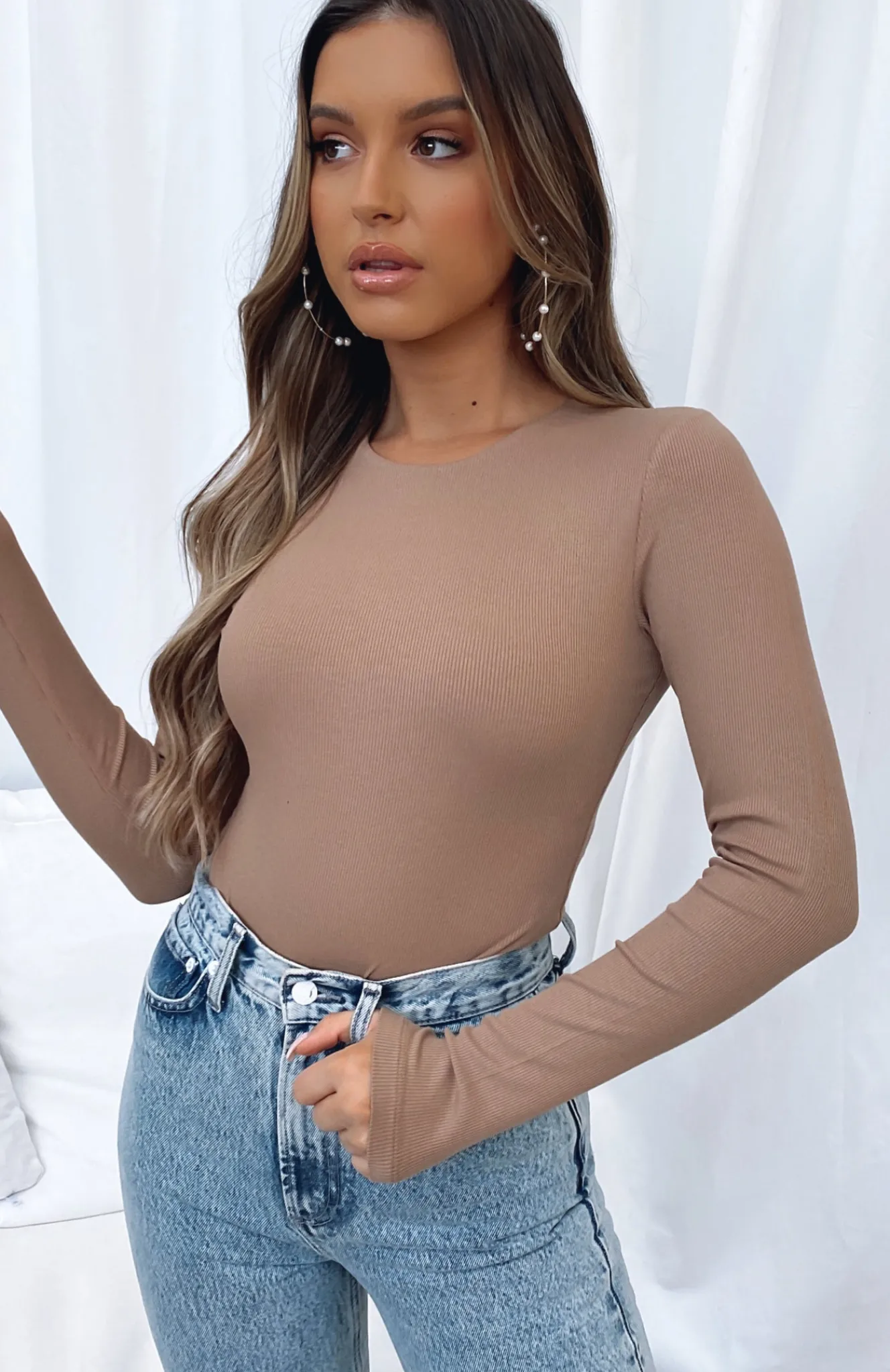 Shirts & Blouses | White Fox Boutique Don't Blame Me Long Sleeve Ribbed Bodysuit Mocha brown