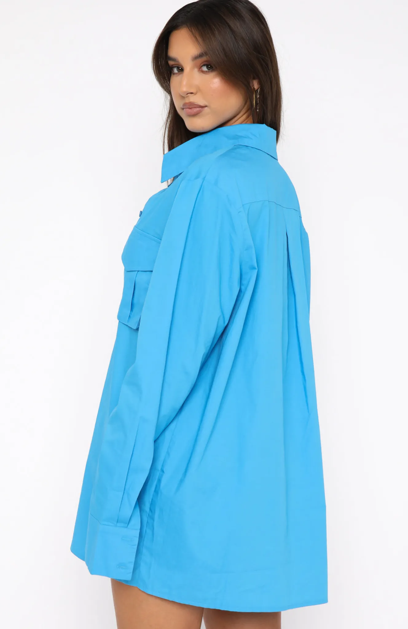 Long Sleeve Dresses | White Fox Boutique Drinks On Me Long Sleeve Shirt Dress Azure blue