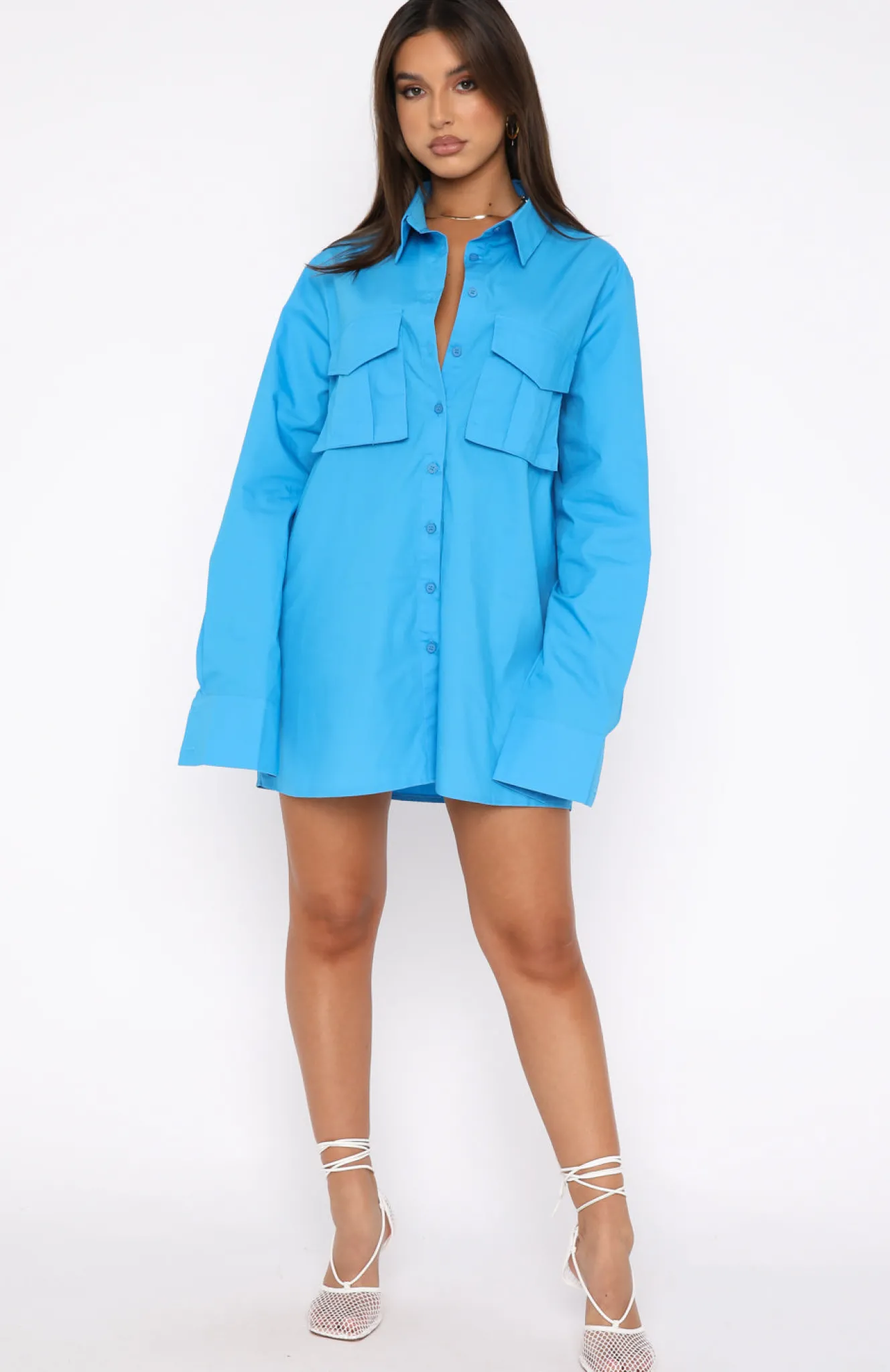 Long Sleeve Dresses | White Fox Boutique Drinks On Me Long Sleeve Shirt Dress Azure blue