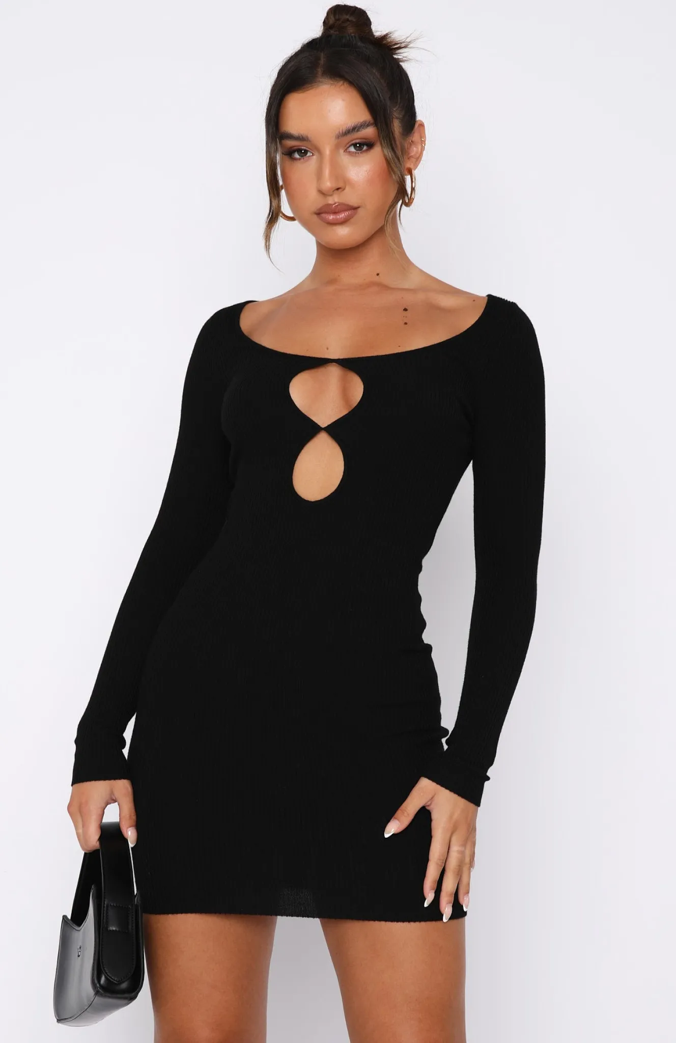Long Sleeve Dresses | White Fox Boutique Euphoric Long Sleeve Knit Mini Dress black