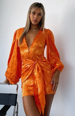 Long Sleeve Dresses | White Fox Boutique Eye Catcher Long Sleeve Mini Dress orange