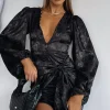 Long Sleeve Dresses | White Fox Boutique Eye Catcher Long Sleeve Mini Dress black