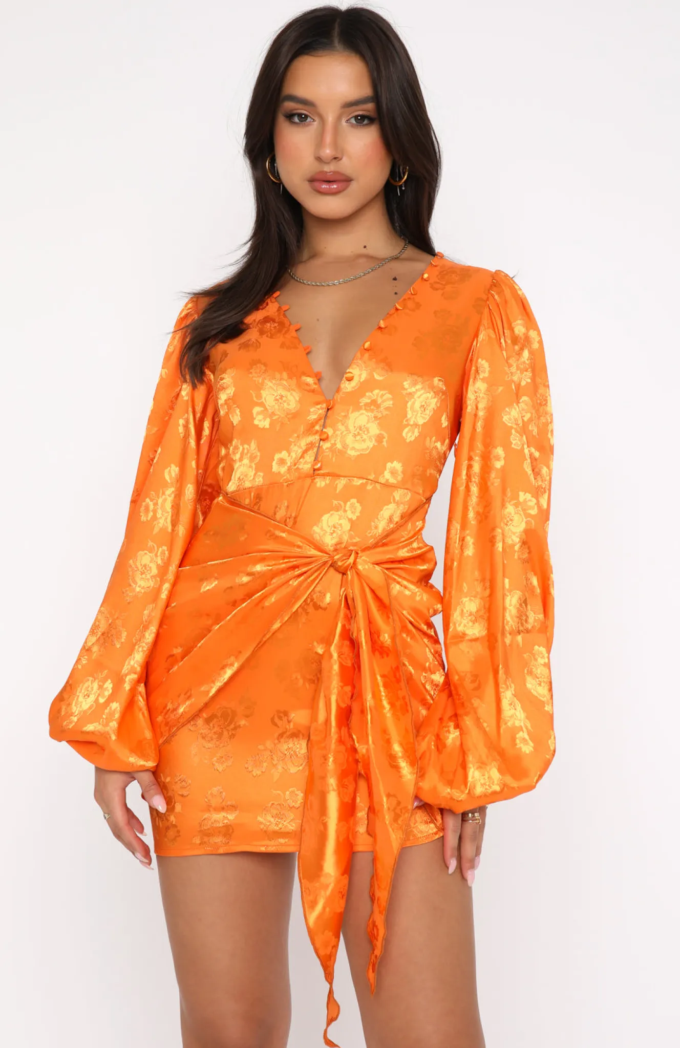 Long Sleeve Dresses | White Fox Boutique Eye Catcher Long Sleeve Mini Dress orange