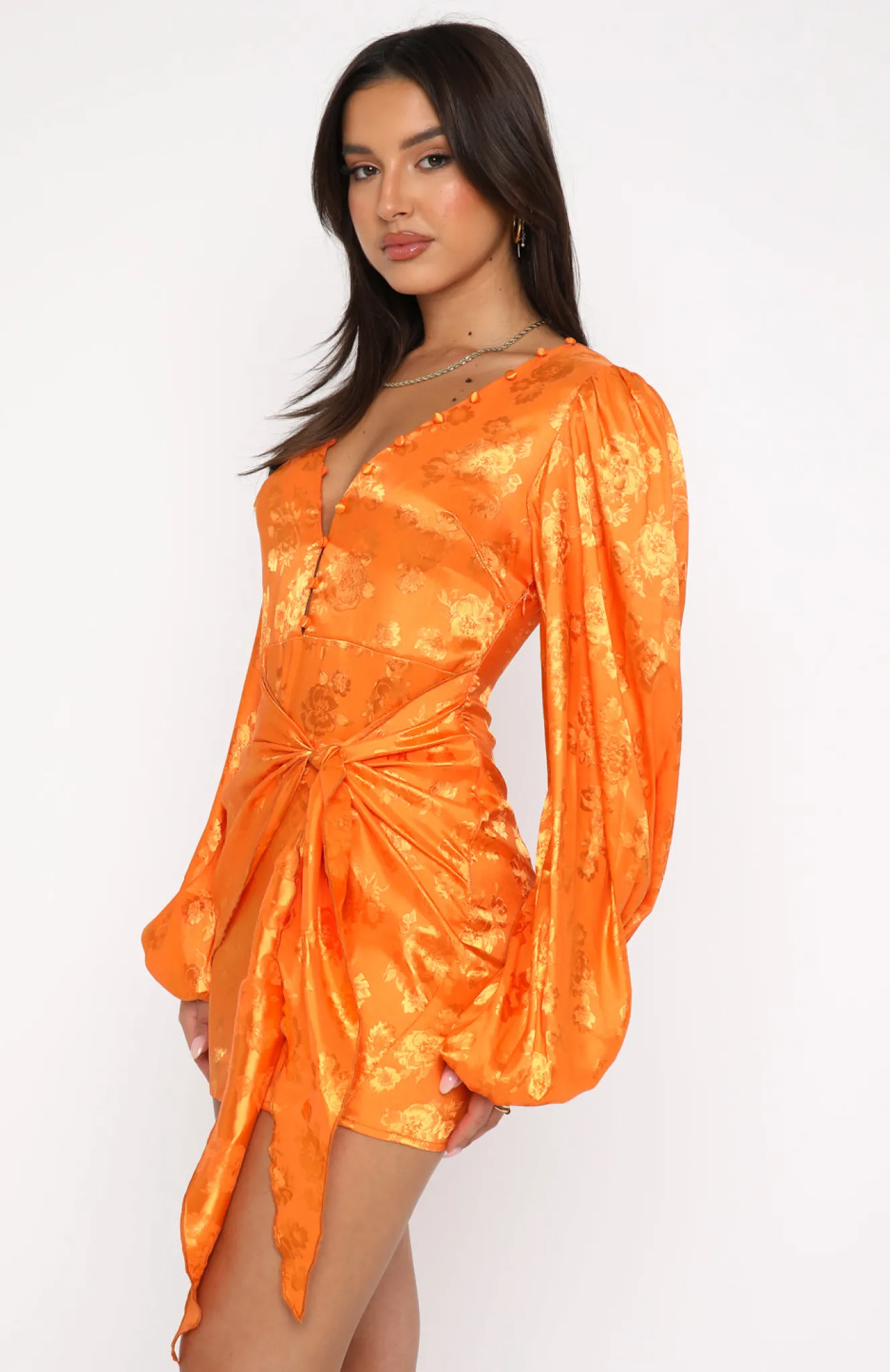 Long Sleeve Dresses | White Fox Boutique Eye Catcher Long Sleeve Mini Dress orange