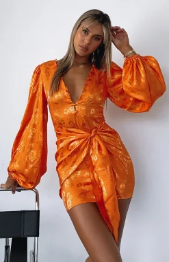 Long Sleeve Dresses | White Fox Boutique Eye Catcher Long Sleeve Mini Dress orange