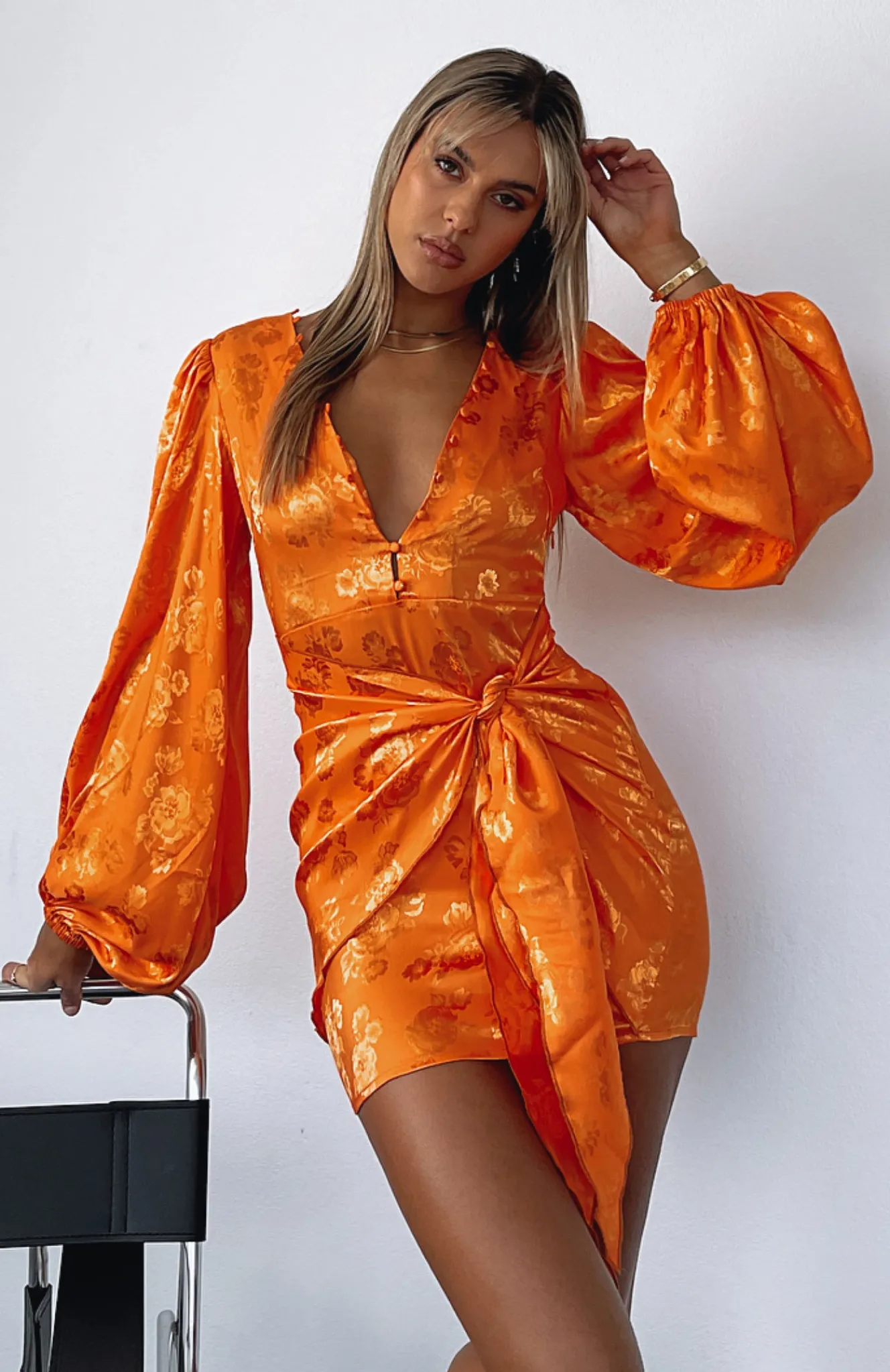 Long Sleeve Dresses | White Fox Boutique Eye Catcher Long Sleeve Mini Dress orange