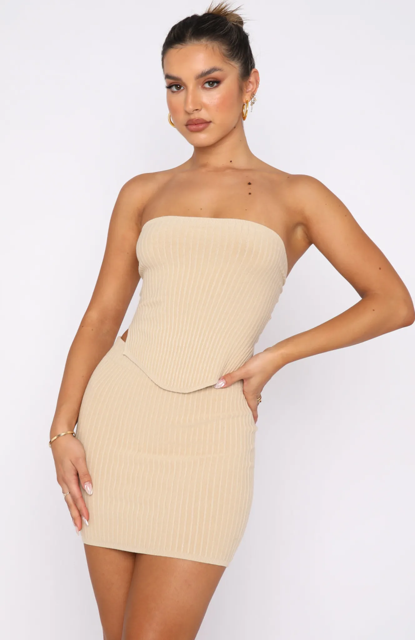 Shirts & Blouses | White Fox Boutique Fair And Square Knitted Bustier Oatmeal nude