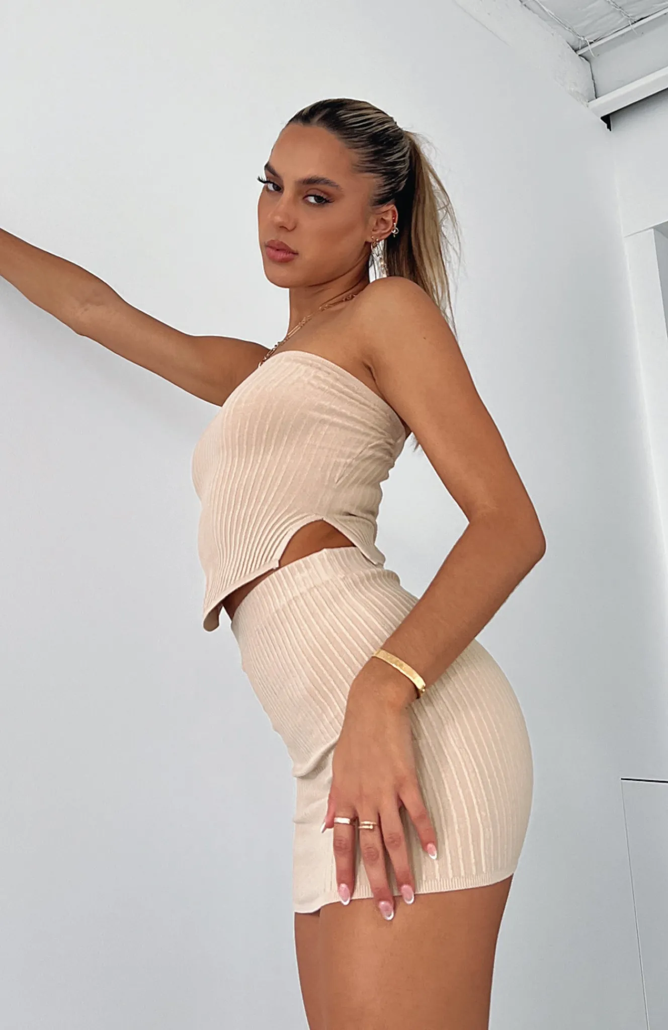 Shirts & Blouses | White Fox Boutique Fair And Square Knitted Bustier Oatmeal nude