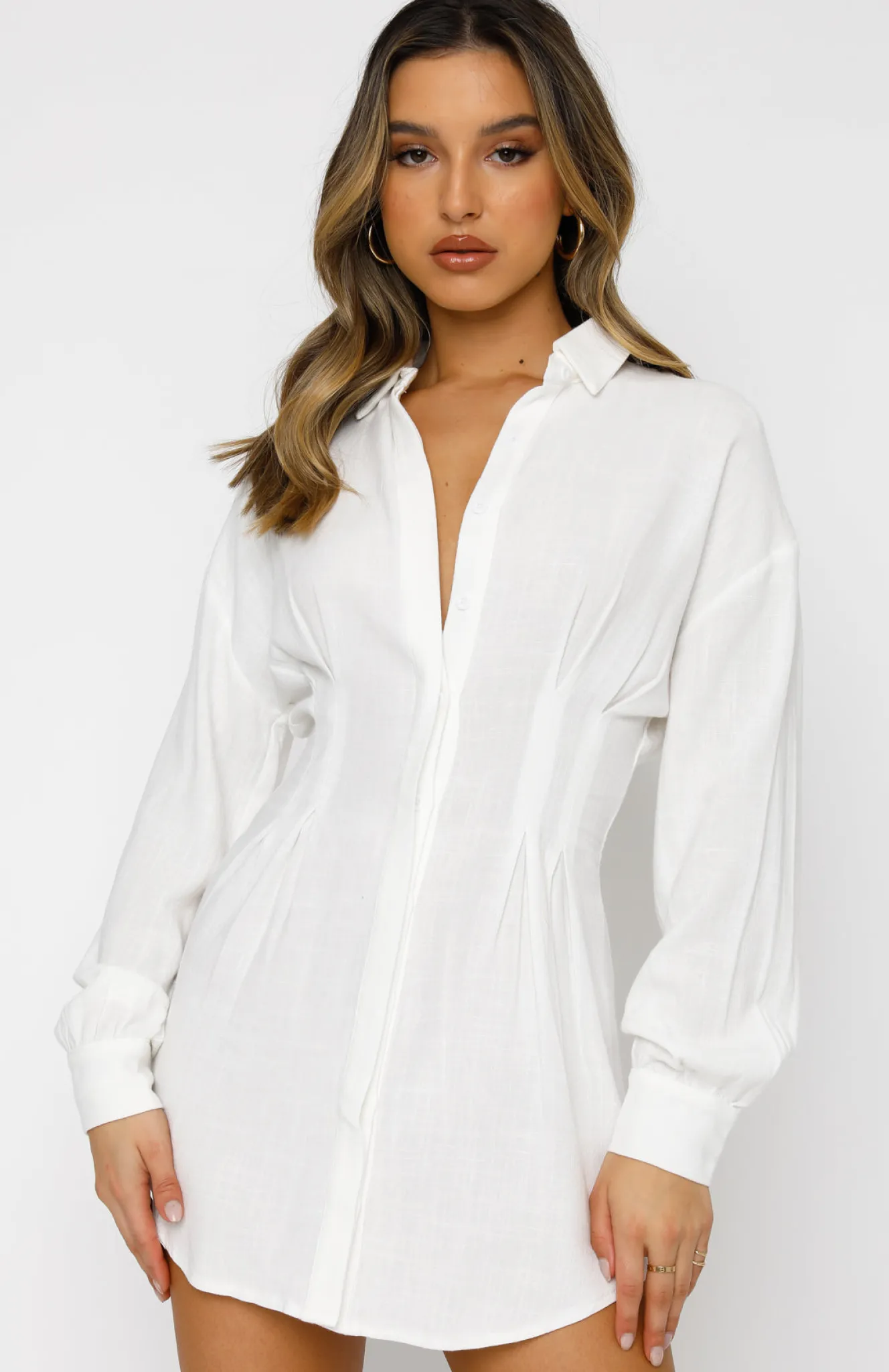 Restocked | White Fox Boutique Feels Like A Holiday Shirt Dress white