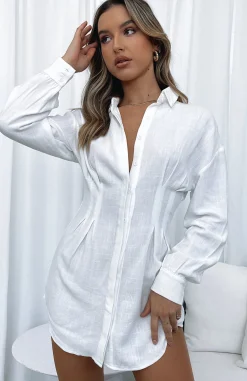 Restocked | White Fox Boutique Feels Like A Holiday Shirt Dress white
