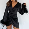 Restocked | White Fox Boutique First Pick Wrap Long Sleeve Mini Dress black