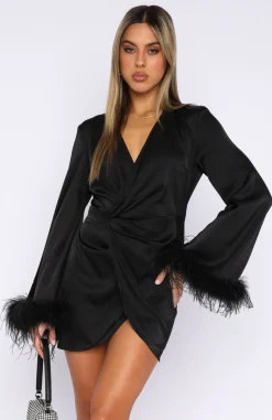 Restocked | White Fox Boutique First Pick Wrap Long Sleeve Mini Dress black